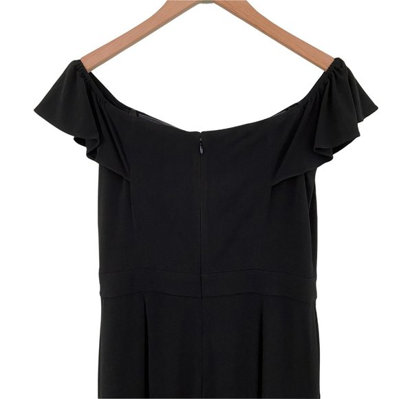 🌺SOLD🌺Eliza J | Black Off-the-Shoulder Ruffle Wide Leg Jumpsuit Pockets 6 - Picture 7 of 8